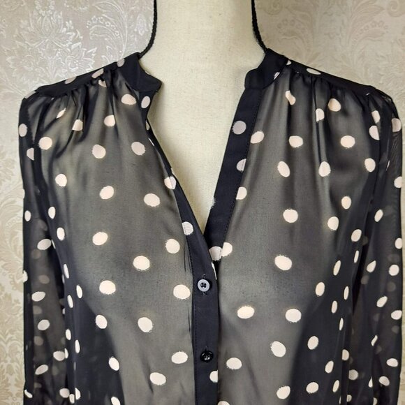 Lauren Conrad Size Medium Black with White Polka Dots Button Down Tunic Sheer - Picture 3 of 16